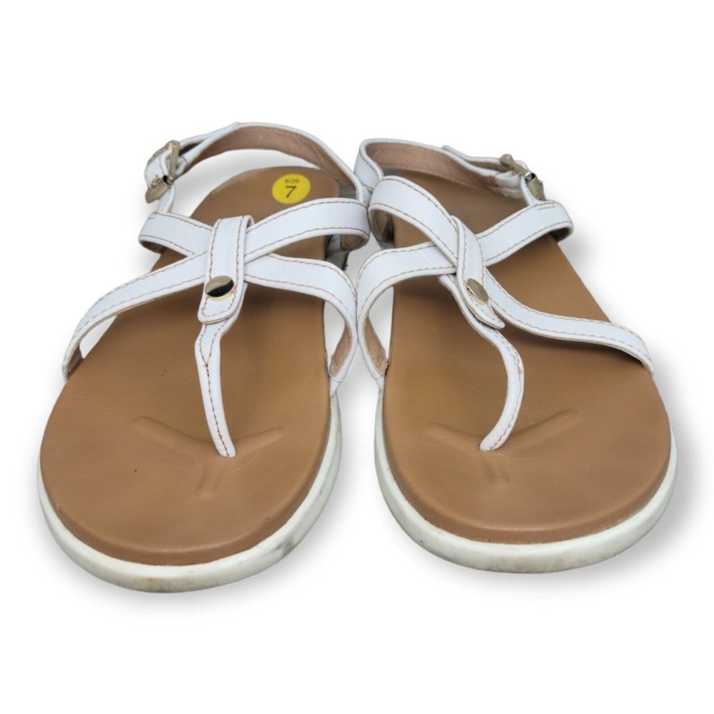 Vionic Women's Veranda White Sandals Size 7 Leather Buckle Comfort Flat Shoes
